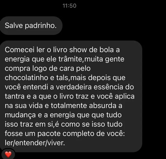 Print de relato de aluno sobre o Chocolatinho