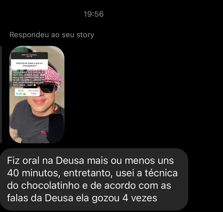 Print de relato de aluno sobre o Chocolatinho