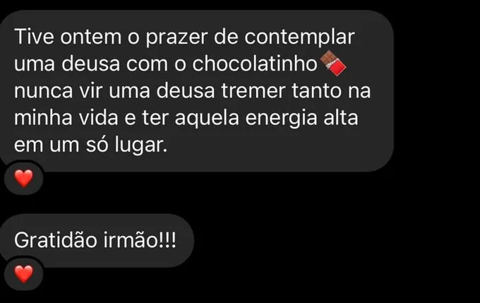 Print de relato de aluno sobre o Chocolatinho